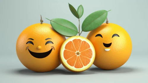 Cheerful Cartoon Oranges with Smiley Faces
