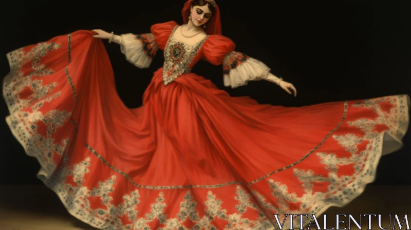 Elegant Woman Dancing in Red Dress AI Image