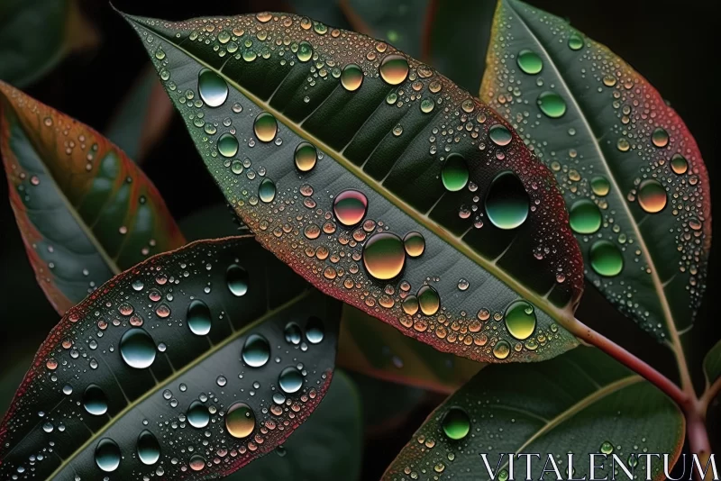 Enigmatic Tropics: Captivating Water Droplets on Leaves and Branches AI Image