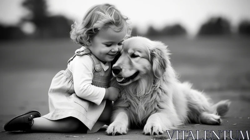Girl Hugging Golden Retriever Dog in Heartwarming Moment AI Image