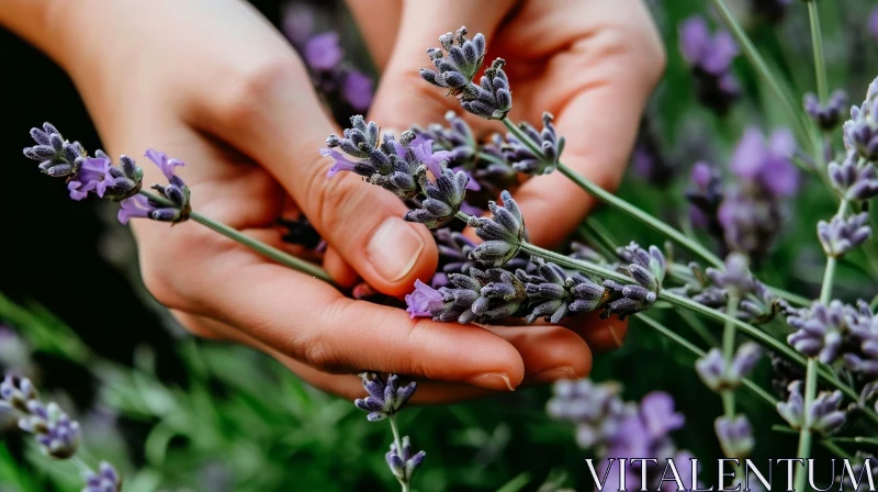 AI ART Lavender Flowers in Hand - Natural Beauty Captured