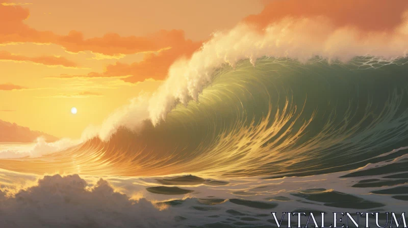 AI ART Ocean Wave at Sunset Painting