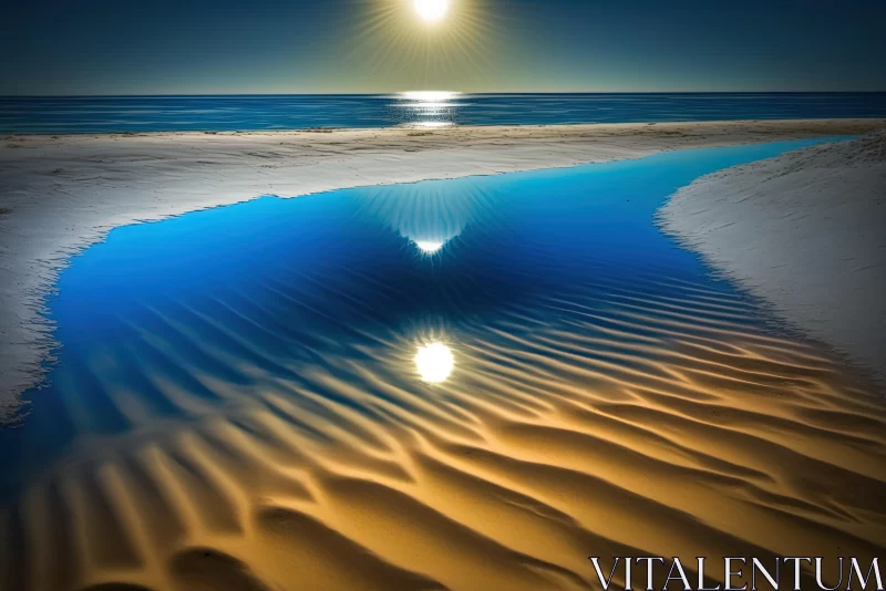 Captivating Ocean Shore in Summer: Sand and Water Reflection AI Image