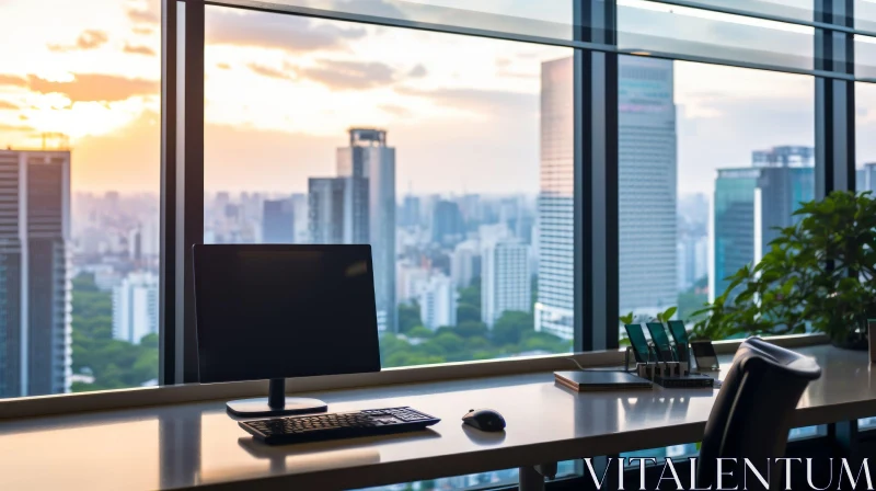 City Office Sunset View - Modern Workspace Design AI Image