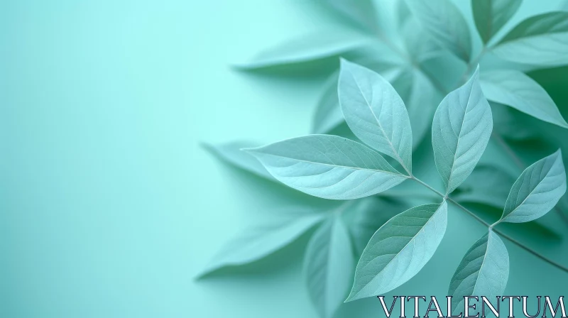 Dark Green Leaves on Pale Green Background AI Image