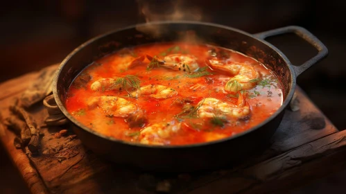 Delicious Shrimp Soup in Cast Iron Pot