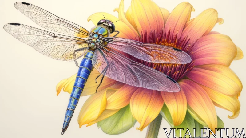 AI ART Dragonfly on Sunflower Painting - Nature's Beauty Captured