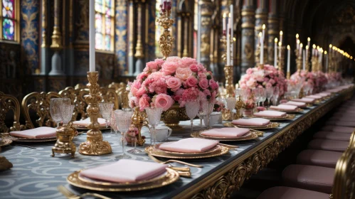 Elegant Dining Table Decor with Pink and Gold Accents