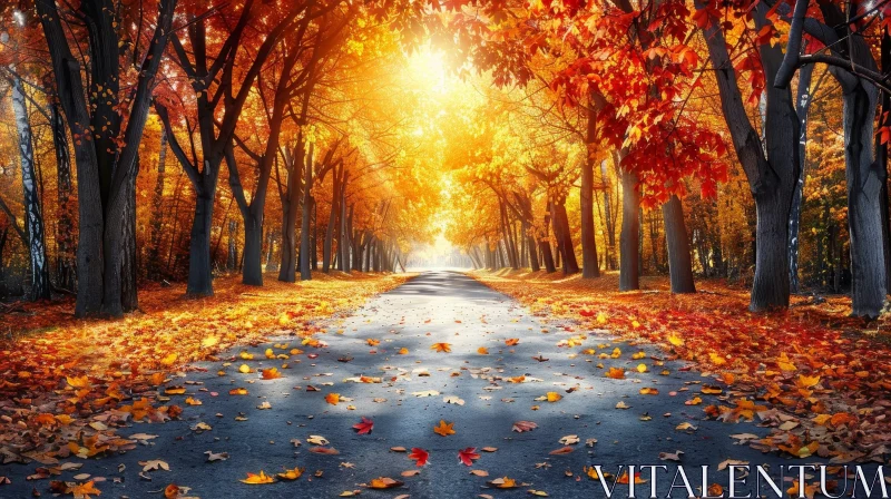Enchanting Autumn Forest Road Scene AI Image