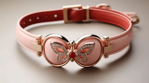 Exquisite Pink Leather Butterfly Bracelet with Diamonds