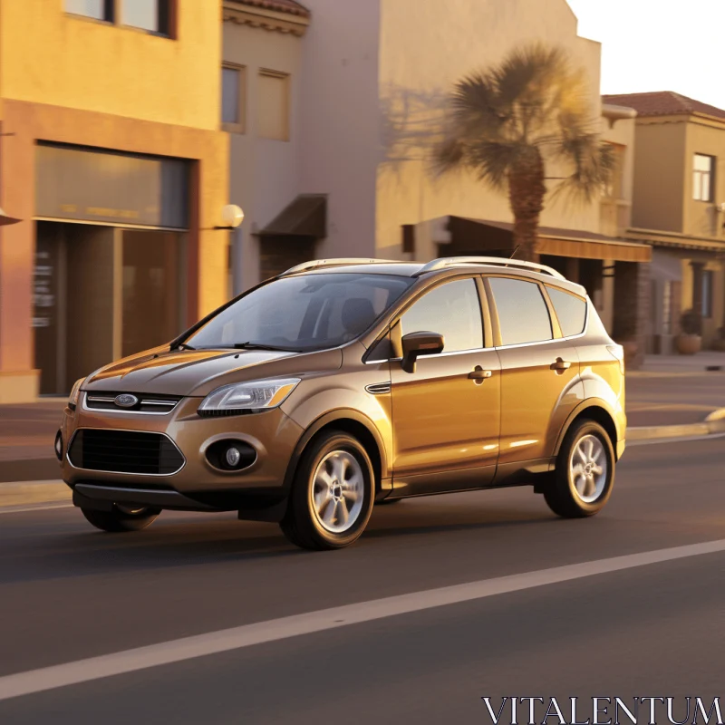 Ford Kuga on Road: A Fusion of Dark Yellow and Light Bronze Tones AI Image