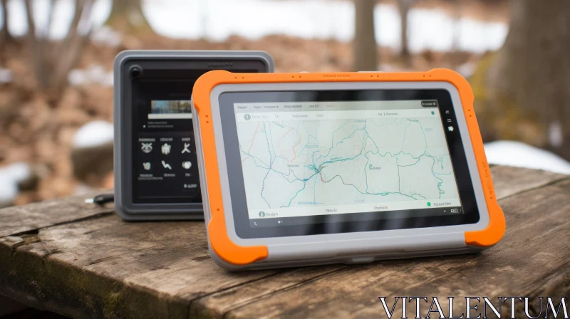 Innovative GPS Navigators on Wooden Table AI Image