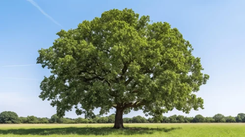 Majestic Oak Tree in Green Field - Nature Photography