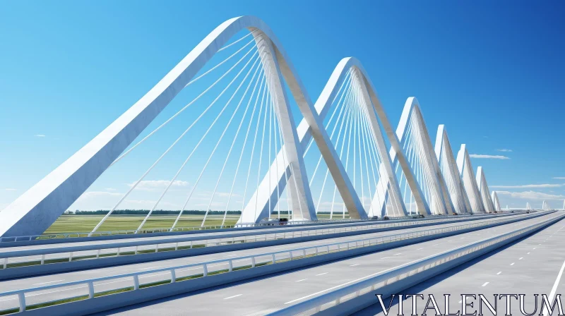 Modern White Concrete Bridge Design in Green Landscape AI Image