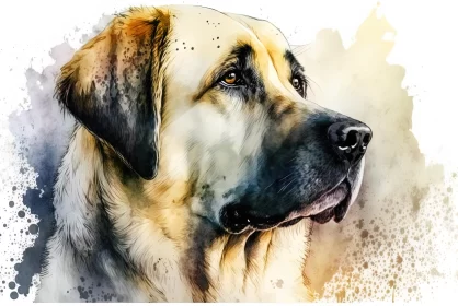Realistic Watercolor Dog Portrait on White Fur Coat