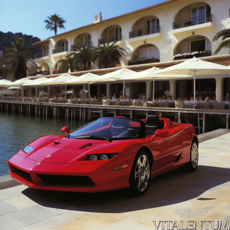 Red Car and Boat Parked Nearby | Luxurious Opulence | PS1 Graphics AI Image