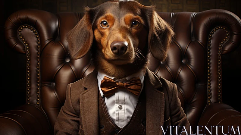 Serious Dachshund Dog in Brown Suit AI Image