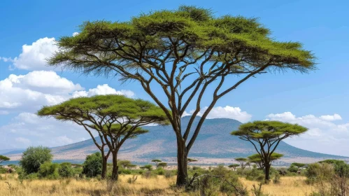 Tranquil Acacia Trees in Grassy Plain Landscape