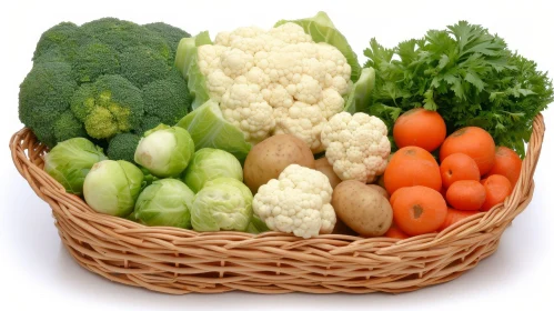 Assorted Freshly-Harvested Vegetables in Wicker Basket