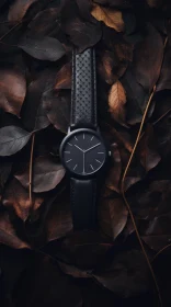 Black Wristwatch on Autumn Leaves - Product Shot