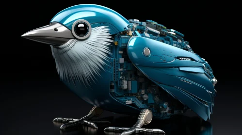 Blue Robotic Bird 3D Rendering