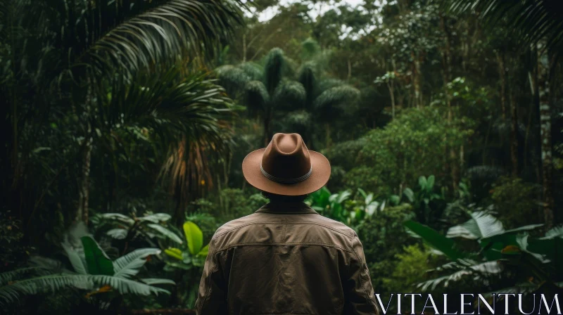 Brown Hat Person in Lush Green Jungle AI Image