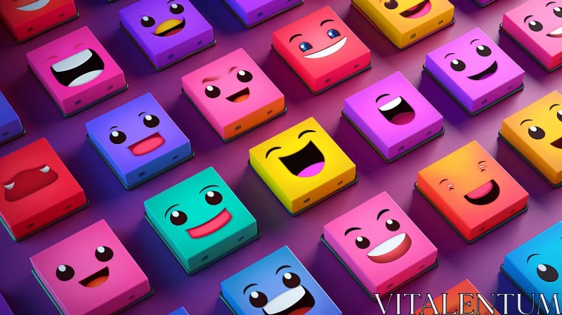 Colorful 3D Emoji Grid on Purple Background AI Image