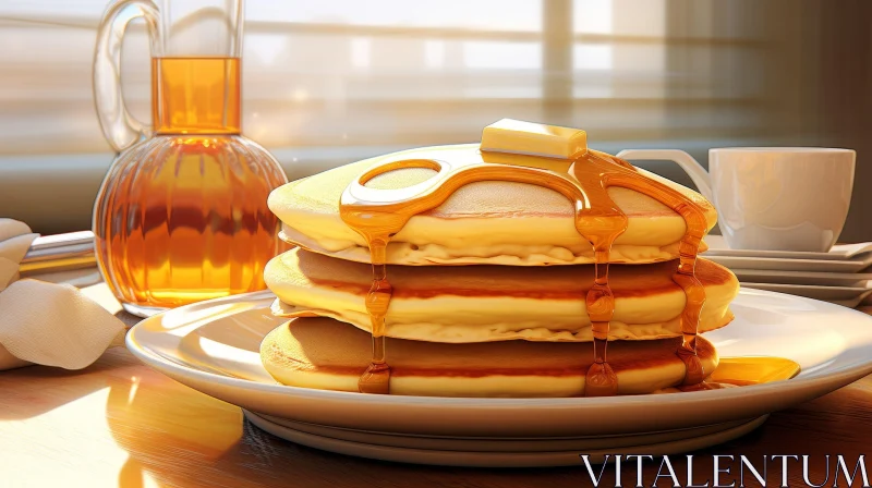 Delicious Fluffy Pancakes with Butter and Maple Syrup AI Image