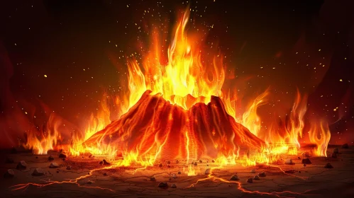 Dramatic Volcanic Eruption: Lava, Ash, Flames