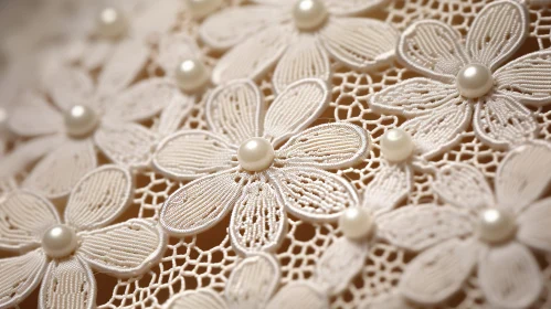 Elegant Off-White Lace Fabric with Floral Pattern