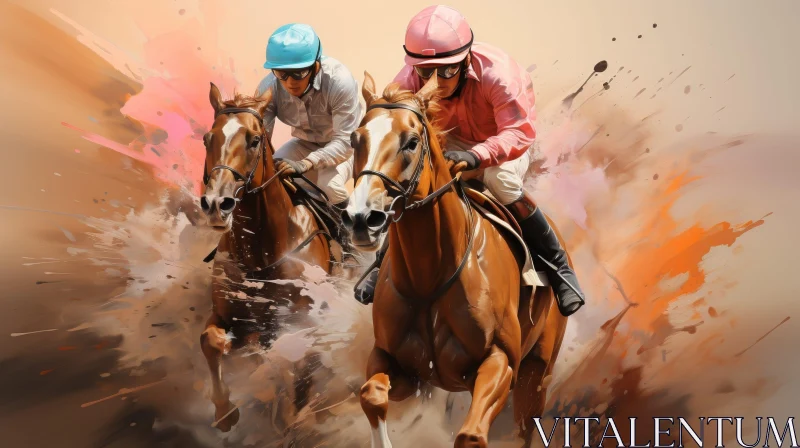 Exciting Horse Racing Watercolor Painting AI Image