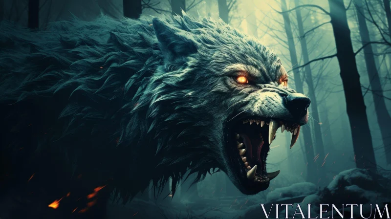 AI ART Fierce Wolf in Dark Forest - Digital Painting