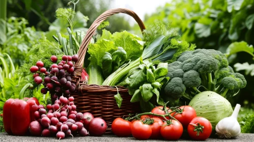 Freshly-Harvested Vegetable Basket in a Garden