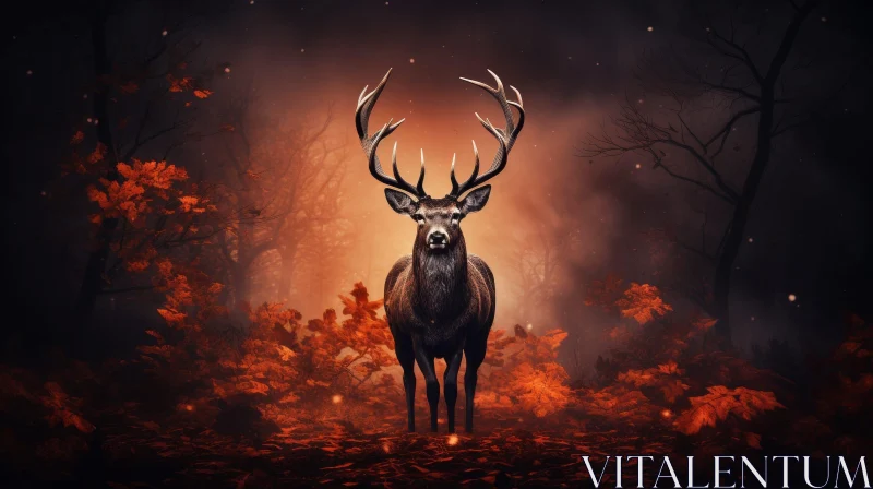 Majestic Deer in Forest at Sunset AI Image