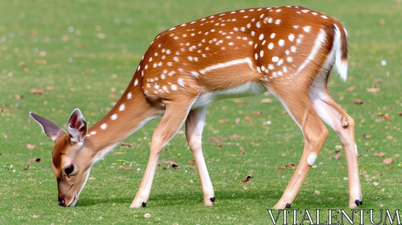 Peaceful Deer Grazing in Lush Green Field AI Image