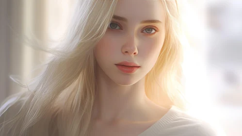 Serene Young Woman Portrait | Blonde Hair & Blue Eyes