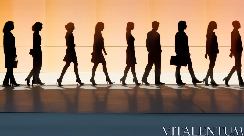 Silhouette of People Walking in Business Attire AI Image