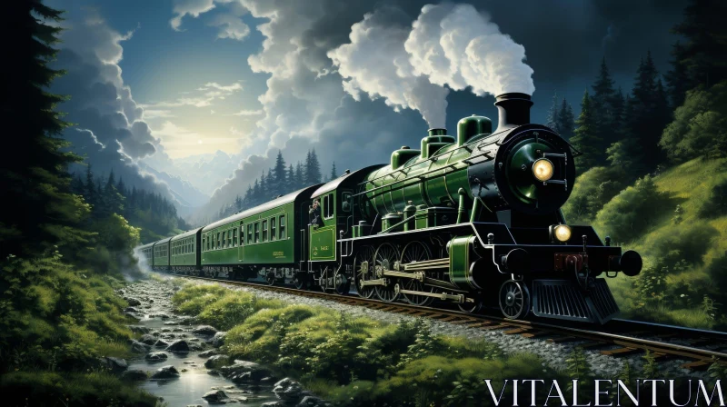 AI ART Steam Train Painting in Mountain Valley