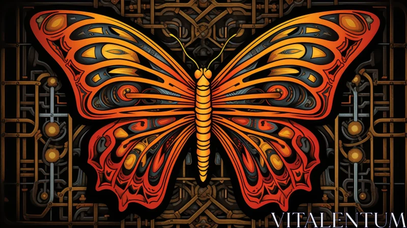Steampunk Butterfly with Orange and Black Wings AI Image