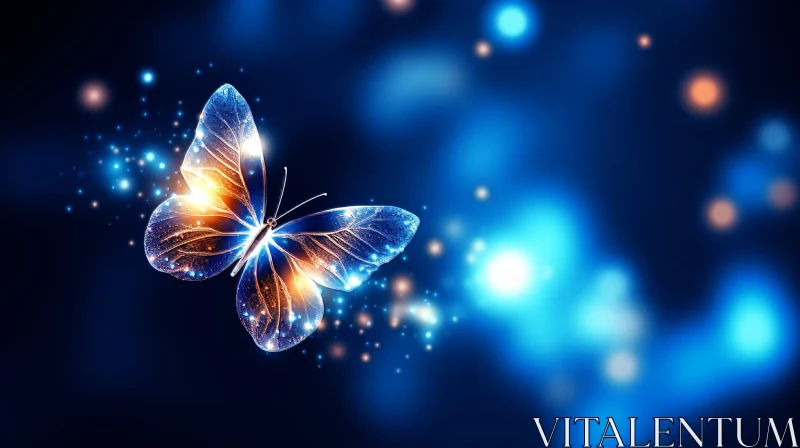 AI ART Beautiful Blue and Gold Butterfly - Intricate Details and Glowing Background