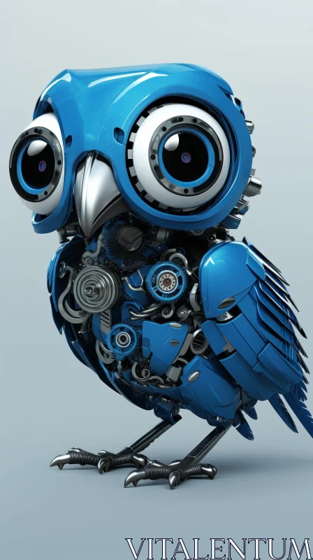 AI ART Blue Mechanical Owl 3D Rendering