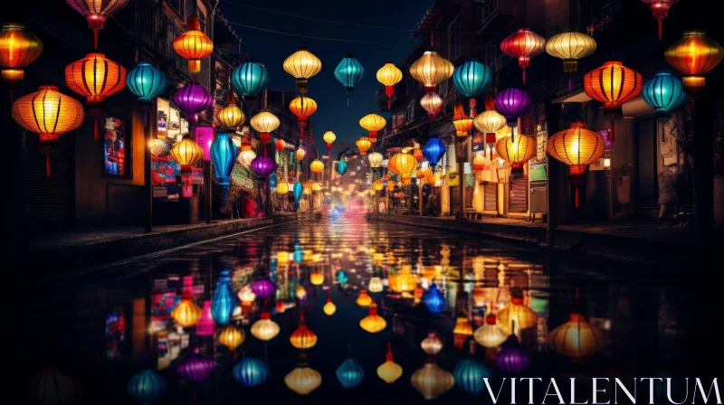 AI ART Colorful Lanterns Night View in Asia
