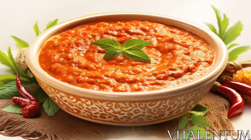 Delicious Tomato Soup with Basil Leaves AI Image