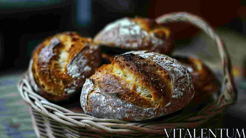 Golden-Brown Crust Bread in Wicker Basket AI Image