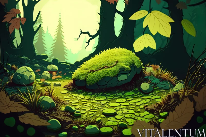 Mossy Forest Illustration in 2D Game Art Style AI Image