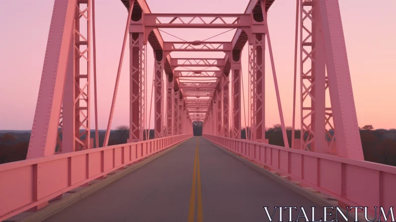 Pink Metal Bridge Over River at Sunset AI Image