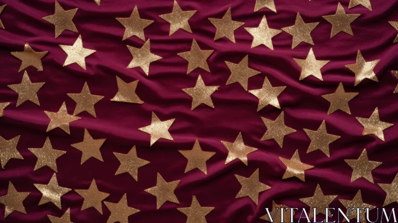 AI ART Red Velvet Fabric with Gold Stars - Luxurious Background