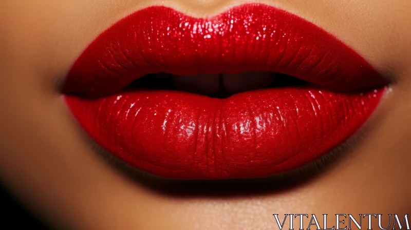Sensual Red Lips: Studio Portrait of Woman with Lipstick AI Image