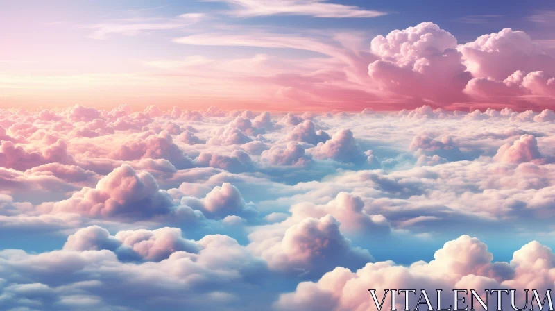 AI ART Tranquil Cloudscape: Pink, Blue, White Clouds with Golden Light