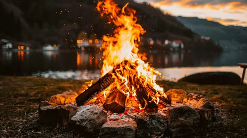 Bonfire by the Lake: A Captivating Nature Scene